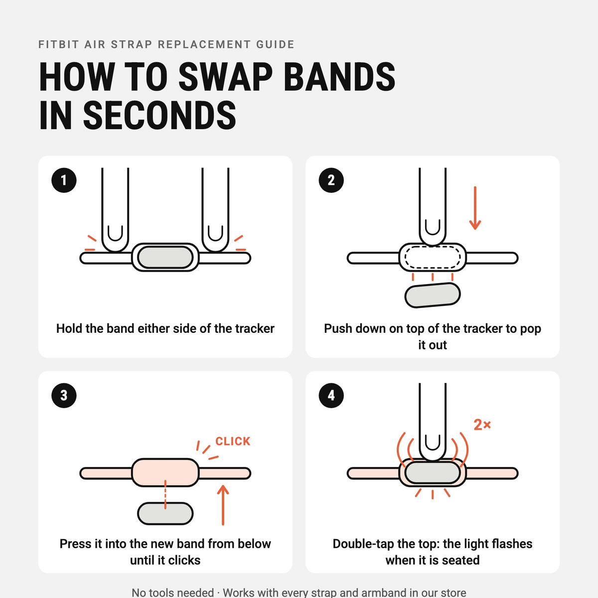 How to swap Fitbit Air bands in 4 steps: hold, push out, click in, double-tap